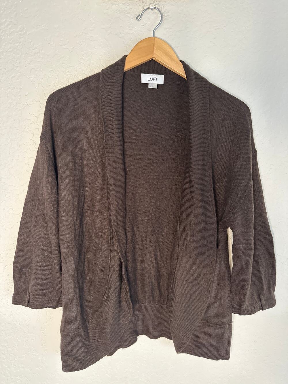 Loft Rabbit Hair Brown Sweater Cardigan Cozy Preppy Grandma Winter Layer